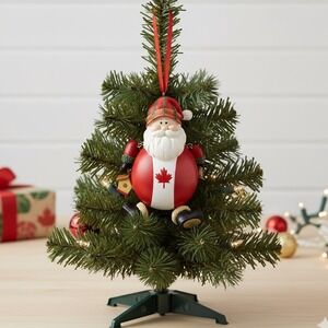 Canadian Santa Christmas Tree Ornament Maple Leaf Moveable Joints Holiday‎ Decor